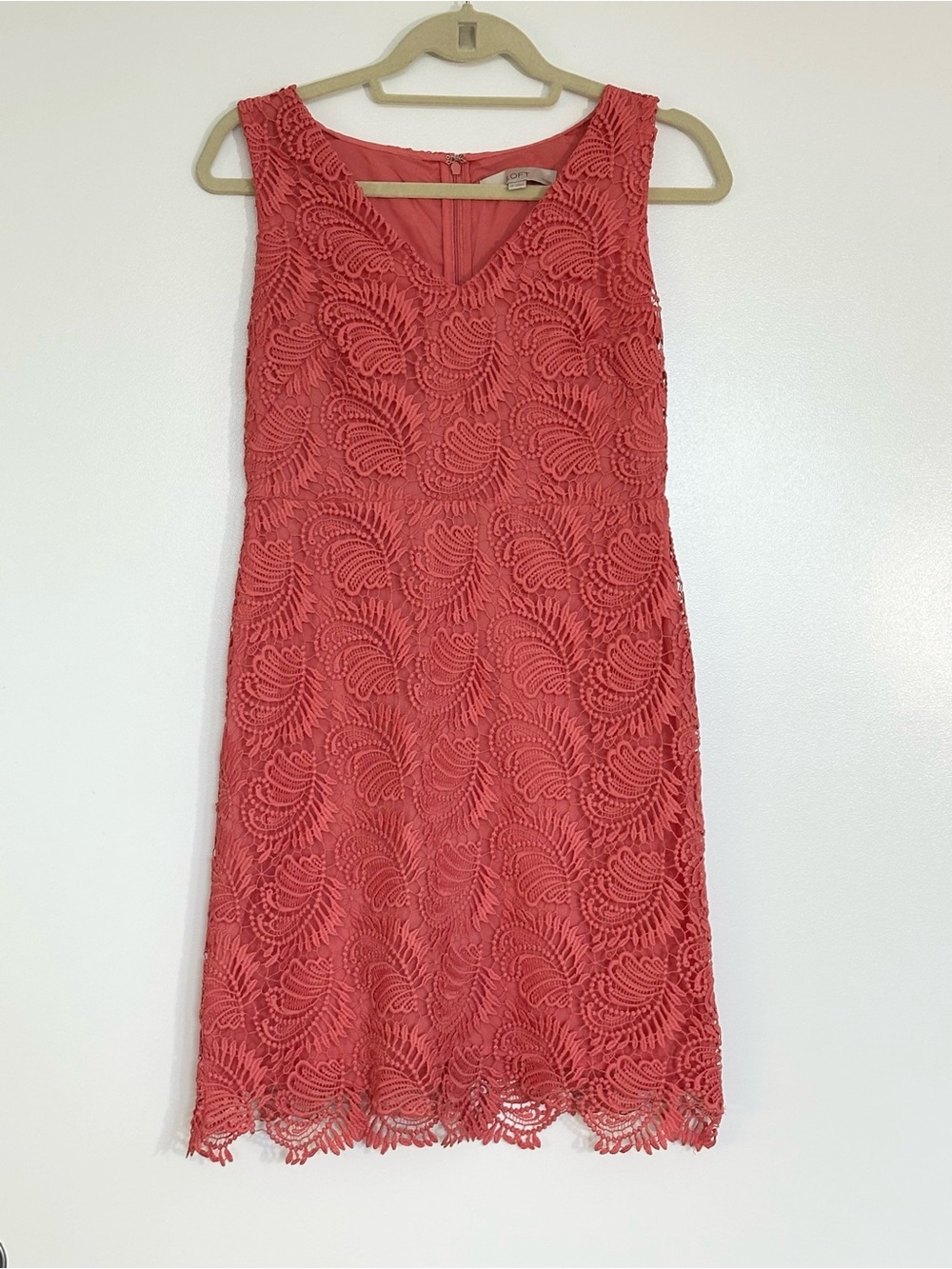 LOFT Coral Lace Sleeveless V-Neck Mini Dress